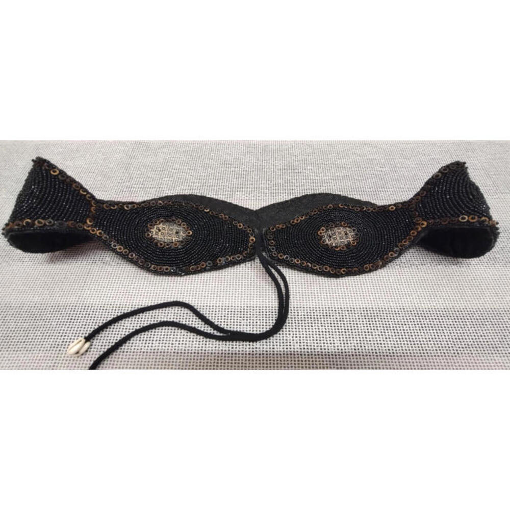 Authentic 90s African Beaded Wood SASH BELT Black Coffee WIDE HIP BELT XL 42 in